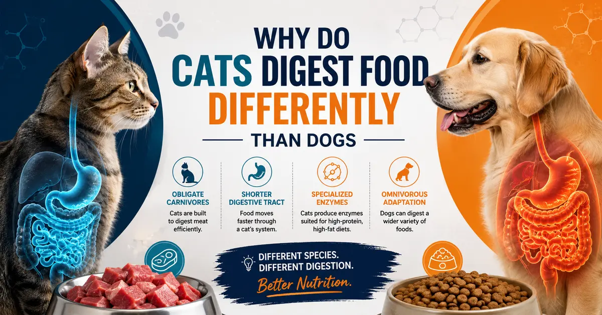 why do cats digest food differently than dogs